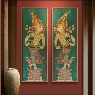 ภาพจิตรกรรมฝาผนัง เอเชียตะวันออกเฉียงใต้ไทย -สไตล์ Menchen Decoration Hotel Restaurant Retro Hanging Museum Yoga Museum