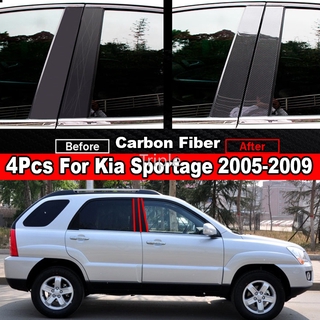 สติกเกอร์คาร์บอนไฟเบอร์ ติดเสาประตู หน้าต่างรถยนต์ สําหรับ Kia Sportage 2005-2009 4 ชิ้น