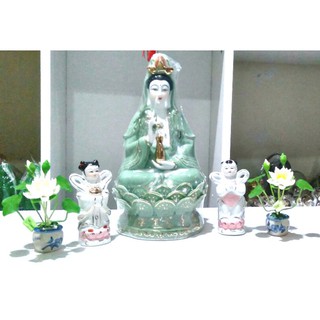 พระโะธิสัตว์กวนอิมปาง+กิมท้ง เหล่งนึ่ง + ดอกบัว