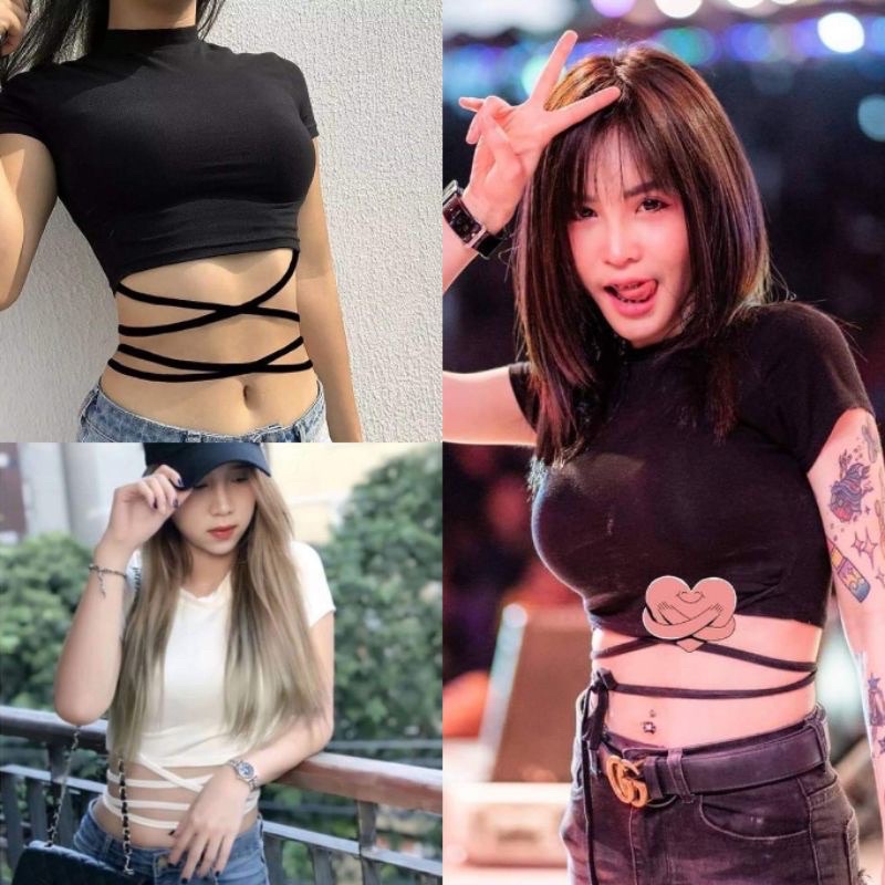 Java wa shop (A16)เสื้อครอปพันเอว แซ่บมาก เสื้อสายฝอ รูดข้าง มัดเอวด้านหลัง ใส่เสื้อสายฝอ 1000เอว