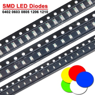 ไดโอดไฟ LED SMD 0402 0603 0805 1206 1210 สีเหลือง แดง เขียว ฟ้า ขาว 100 ชิ้น