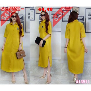 SALE++ (อก44,48) 13511 TA-TA-RA Maxi Shirt สีเหลือง.. ปักนก แมกซี่เชิ๊ต งานปักโลโก้นก บนผ้าพื้นสีเหลือง Lovely-Catty