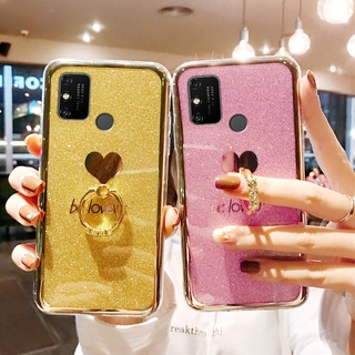 เคสโทรศัพท์ซิลิโคนประดับกากเพชรสําหรับ Huawei Y6P Y5P Y7P Y8P Y9 2018 Y7 Prime 2019 Honor 9A 9S 9C ปลอกหัวใจน่ารัก