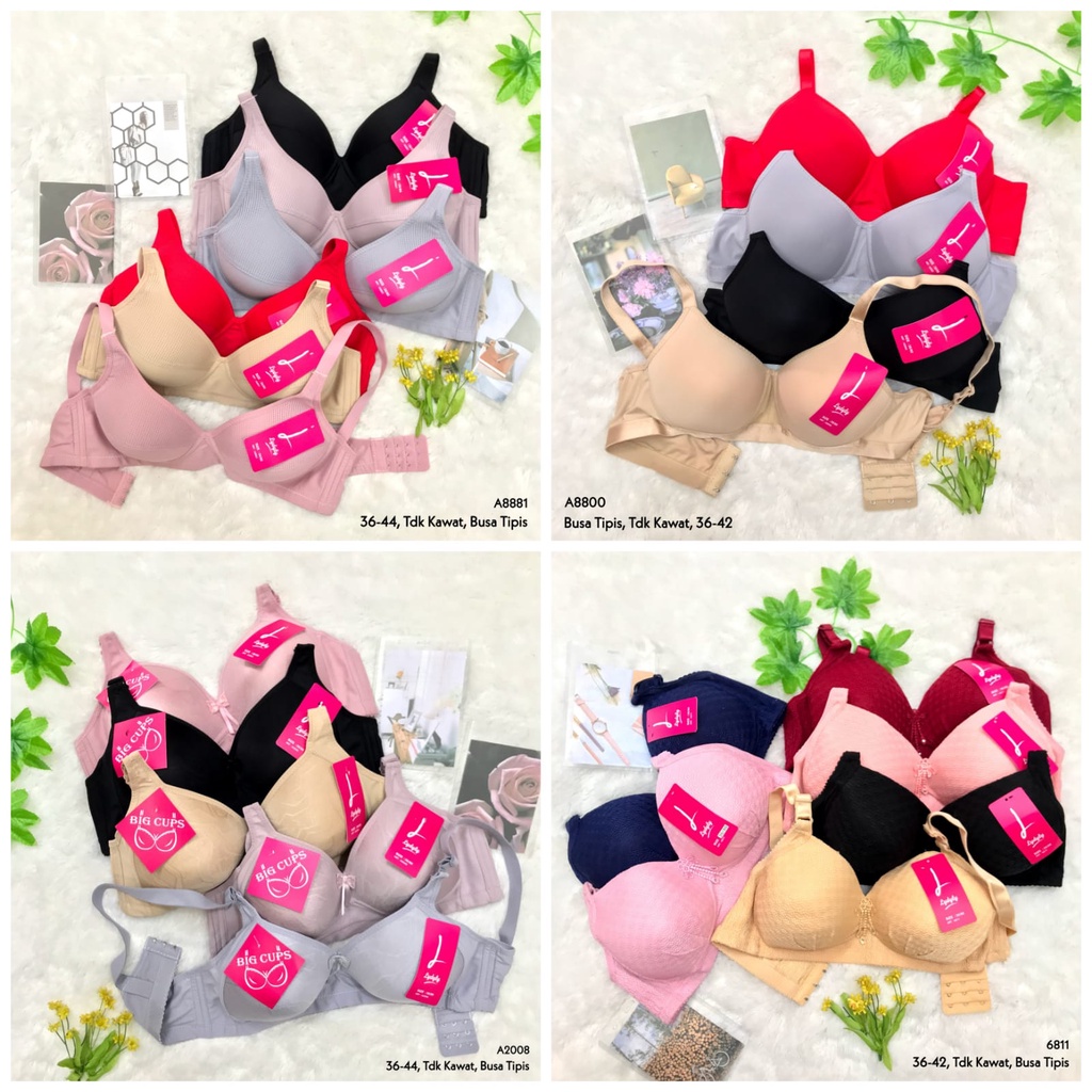 KATUN RVC - Bra JUMBO BIG CUPS 36-46 โฟมบางไม่มีลวด 3 ตะขอ Lydyly BH ใหญ่ขนาดผ้าฝ้ายธรรมดาถ้วยขนาดให