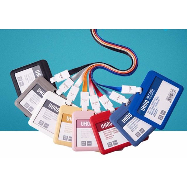 plusslim กรอบบัตรพลาสติก แนวนอน Uhoo card holder + สายคล้องคอ landyard ขนาด 15mm สีสวย มี 4 สีให้เลื