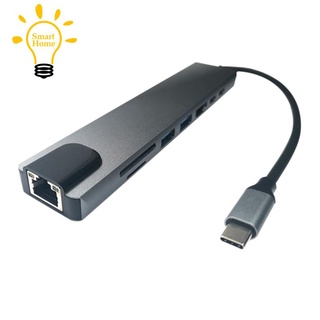 USB C Hub USB C Adapter 8-In-1 Hub USB-C to RJ45 USB 3.0 Ports SD/TF Card Reader USB C PD Fast Charge for MacBook