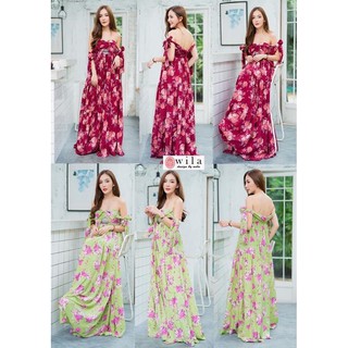 Maxi Dress แม็กซี่เดรสสายคล้องคอ อกเสริมฟองน้ำ