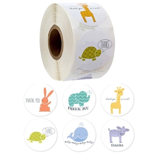 สติ๊กเกอร์ลายสัตว์ Thank You 6 แบบสําหรับตกแต่งสมุด 500 ชิ้น / ม้วน
