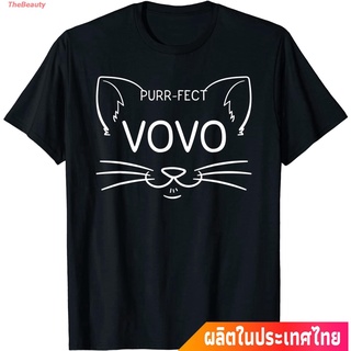 เสื้อยืดผ้าฝ้ายพิมพ์ลายขายดีเสื้อผ้ามีสไตล์TheBeauty ใหม่ แมว น่าสนใจ น่ารัก  Purr-fect Vovo Funny Cat Lover Grandmother