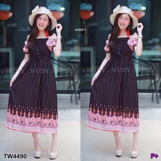 TwinsShopVip💗พร้อมส่ง TW4490 ปาดไหล่ลายจุดเล็ก off the shoulder small polka dots