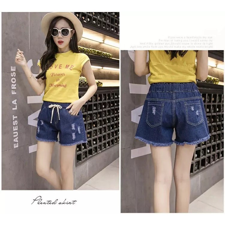 💐🌿MKL🌿💐 กางเกงยีนส์ขาสั้น เอวยางยืด แต่งขาด 🚚🚚 #2037 - รูปที่ 2