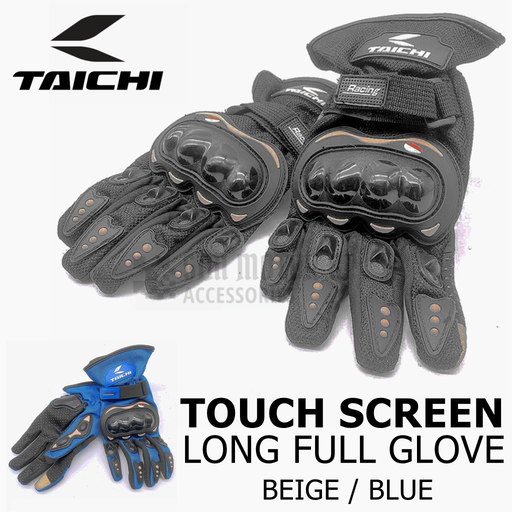 TAICHI LONG ถุงมือหน้าจอสัมผัสแบบเต็มสีดําสีน้ําเงิน