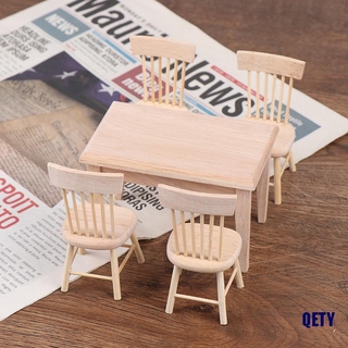 (QETY)1Set 1/12 Dollhouse Miniature Dining Table Chair Doll House Wooden Furniture Toy