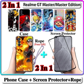 2 IN 1 เคส Realme GT Master GT Master Edition พร้อมกระจกนิรภัยกันรอยหน้าจอโค้ง เซรามิค ลายนารูโตะ และ One Piece