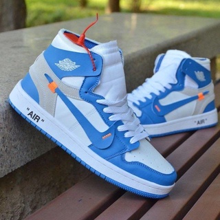 Off-white X Air Jordan 1 OG "UNC" AJ1 รองเท้าบาสเก็ตบอล สไตล์วินเทจ สีฟ้า แดง ขาว 78gf69 w567jw s57