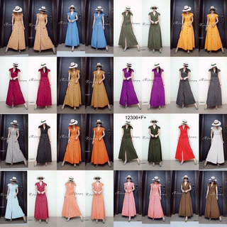 SS12306 Maxi Dress แม็กซี่เดรส กระดุมหน้า สีพื้น