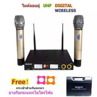 ไมโครโฟนไร้สาย/ไมค์ลอยคู่ UHF ประชุม ร้องเพลง พูด WIRELESS Microphone พร้อมกระเป๋าฟรียางกันไมค์กลิ้ง