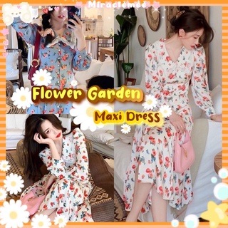 Flower Garden Maxi Dress พร้อมส่ง 2 สี เดรสคอบัวลายดอกไม้ แขนยาว เดรสคอปก เดรสทรงเชิ้ต งานป้ายypy