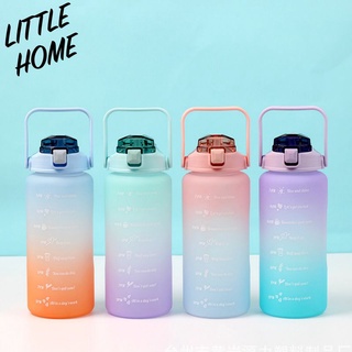 LITTLEHOME - ขวดน้ำ 2 ลิตร ขวดน้ำ กระบอกน้ำ กระติกน้ำขวดน้ำบอกเวลา 2000 ml พร้อมหลอด มีมาตรบอกระดับน้ำ BPA FREE Bottle