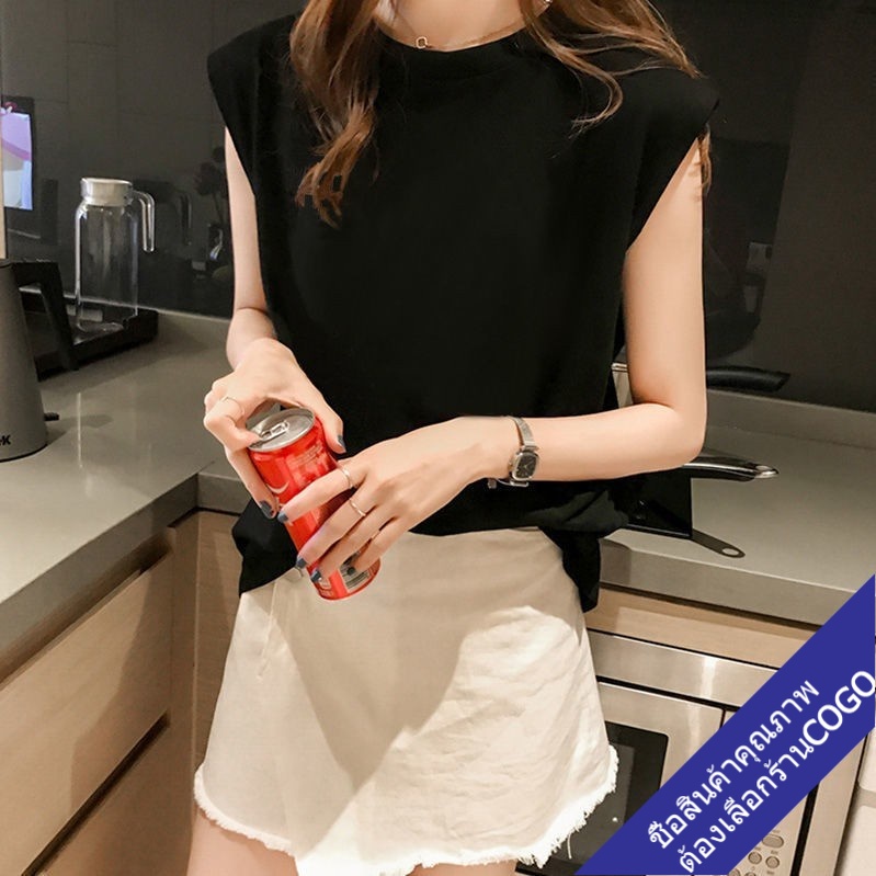เสื้อยืดแขนกุดผู้หญิงสีพื้น คอตตอน100% Oversize เสื้อผ้าแฟชั่นวัยรุ่น เกาหลี มินิมอล สวมใส่สบาย