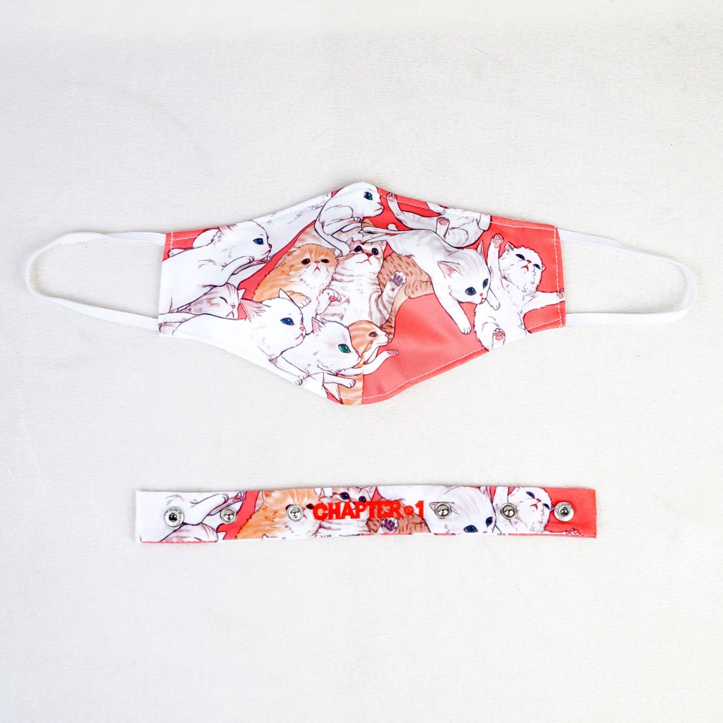 หน้ากาก ลายแมวคลื่น 3D ป้องกัน ฝุ่นละออง พร้อมสายรัด คล้องคอ / Cat Wave Microfiber Muslin Anti Dropl