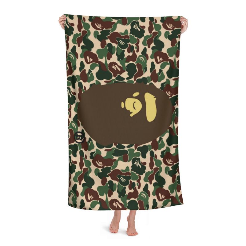 A BATHING APE Supreme A อาบน้ํา Ape Bape สีเขียว Camo ที่กําหนดเองผ้าขนหนูอาบน้ําไมโครไฟเบอร์ผ้าขนหนูชายหาด,ห้องน้ําผ้าห่มเสื่อสระว่ายน้ําผ้าขนหนูสปาบ้านเดินทางโรงแรมใช้ (80X130 ซม.)