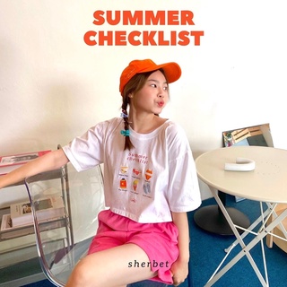 เสื้อยืดผ้าฝ้ายพิมพ์ลายแฟชั่นsherbettee|เสื้อยืดลาย summer checklist