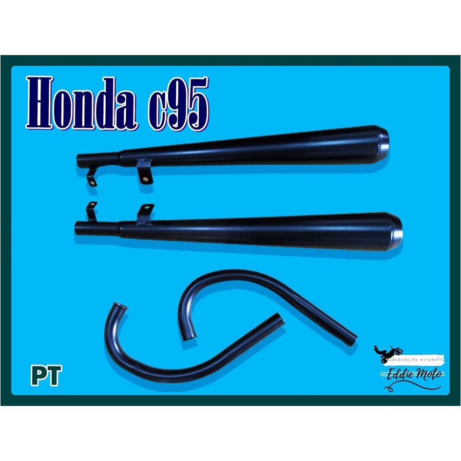EXHAUST MUFFLER & HEAD PIPE SET "BM" STYLE "BLACK" For HONDA C95 // ท่อไอเสีย คอท่อไอเสีย บีเอ็มสไตล
