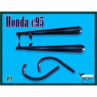 HONDA C95 EXHAUST MUFFLER &amp; HEAD PIPE SET "BM" STYLE "BLACK"  / ชุดท่อไอเสีย+คอท่อไอเสีย บีเอ็มสไตล์ สีดำ สินค้าคุณภาพดี