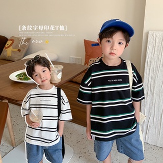 KIDS เสื้อยืดเด็ก ยืดแขนสั้นลายเกาหลีรุ่นเด็กด้านบนหลวม