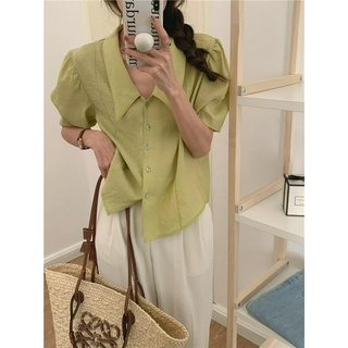 51535 เสื้อเชิ้ต แขนสั้น คอปก เรียบง่าย สําหรับผู้หญิง