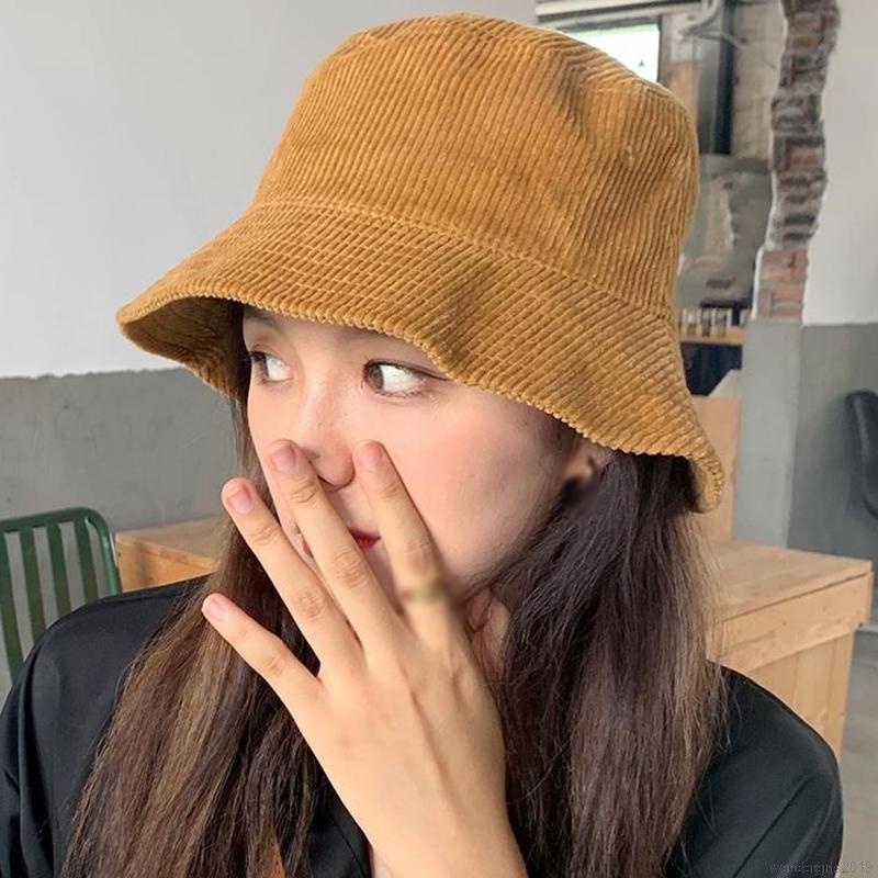 หมวกปีกกว้าง หมวกชาวประมง สําหรับผู้หญิง ผู้หญิง หมวกบักเก็ต ผ้าลูกฟูก ลําลอง ฤดูหนาว หมวกอบอุ่น
