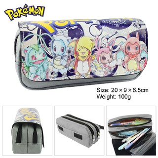 Pokémon กระเป๋าดินสอ ผ้าแคนวาส แต่งซิปคู่ ที่ทนต่อการสึกหรอ ขนาดใหญ่ ที่ทนทาน สําหรับใส่เครื่องเขียน