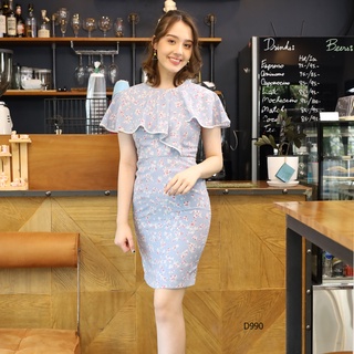 AMILA Dress AM-D990 พีชสกิน แขนสั้น IGPU22-3