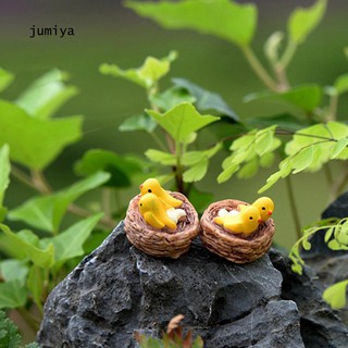 JY_2Pcs Mini Birds with Nest Garden Resin Art Craft Home Decor Desktop Ornament