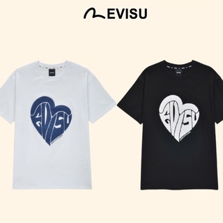 【HOT】Evisu เสื้อยืดลําลอง ผ้าฝ้าย แขนสั้น พิมพ์ลายหัวใจ ทรงหลวม แฟชั่น สําหรับคู่รัก