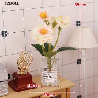 [cxSZDOLL]  1:12 Dollhouse Mini Glass Bottle Plant Rose Laurel Potted Flower Home Decor Toy  DOM