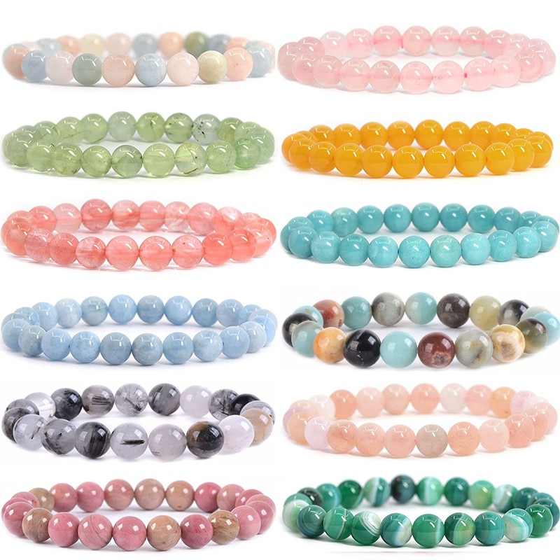 6 มม.8 มม.หินธรรมชาติ Healing คริสตัลยืดสร้อยข้อมือลูกปัดผู้หญิงผู้ชาย Handmade อัญมณีรอบกําไลข้อมือ Unisex เครื่องประดับ