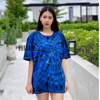 เสื้อมัดย้อมสีสด UNISEX | TIE DYE T-SHIRT | ผ้า Cotton100% - KT155-บลูเบอรี่(น้ำเงินแพง-ดำ)