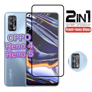 2in1 OPPO Reno 4 Reno 5ฟิล์มเลนส์กล้อง + ฟิล์มกระจกเต็มจอขอบดำ ฟิล์มกันกระแท