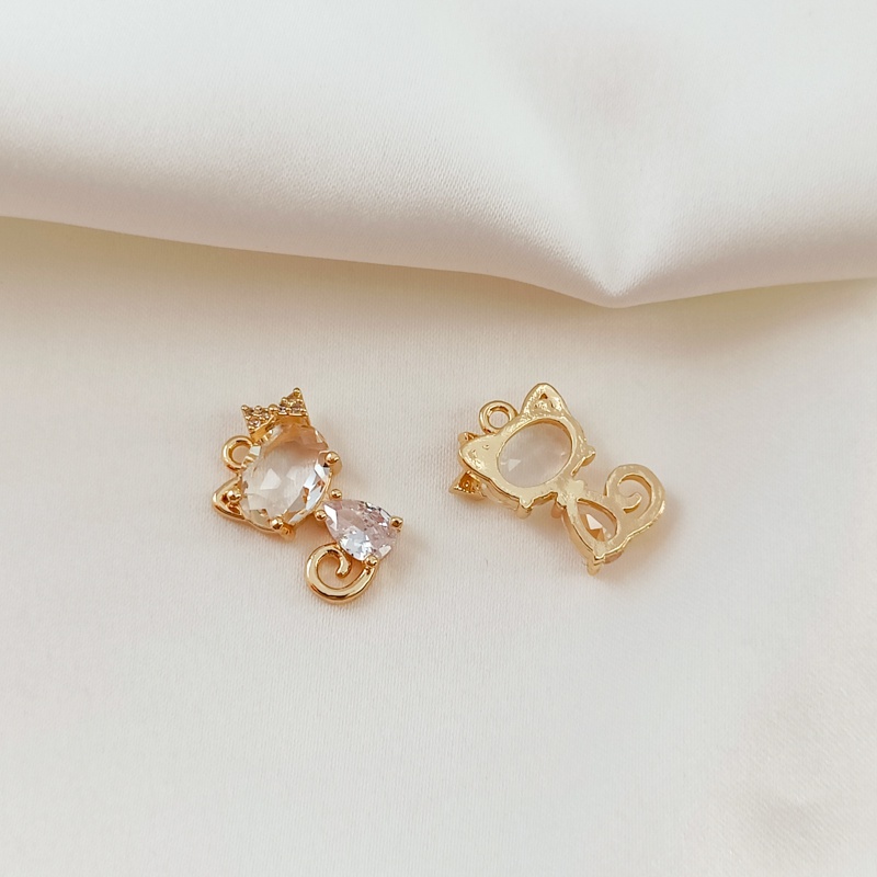 จี้สร้อยคอ สร้อยข้อมือ ประดับเพทาย คริสตัลใส รูปแมวราชินี สีทอง 14k DIY - รูปที่ 2