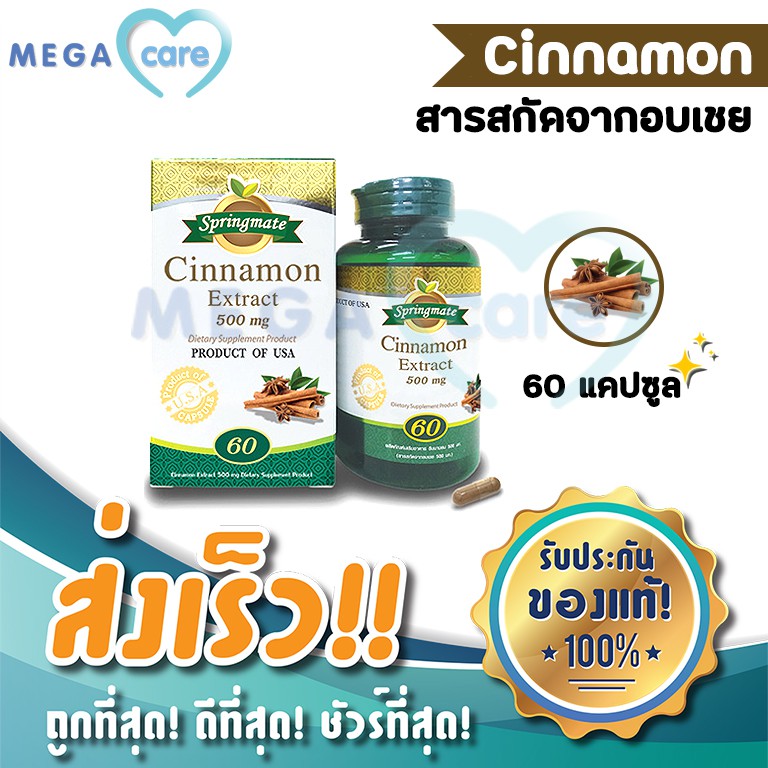 Springmate Cinnamon 500 mg สปริงเมท สารสกัดจากอบเชย 60 แคปซูล