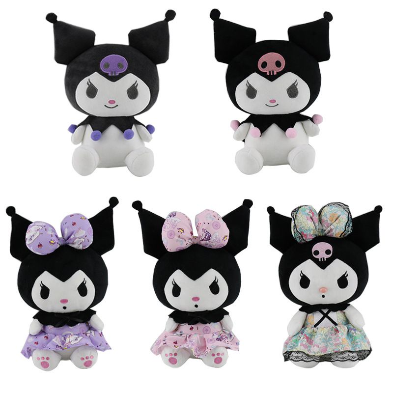 25cm Kawaii Kuromi Plush Toy Princess Dress Stuffed Doll Cartoon Soft Gift Cute ตุ๊กตานุ่มรูปการ์ตูนคิตตี้น่ารัก ตุ๊กตายัดนุ่น รูปการ์ตูนอนิเมะ Sanrio Kuromi ของเล่นสําหรับเด็ก ของขวัญสำหรับเด็ก ของ