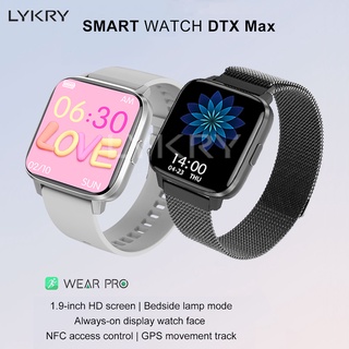 LYKRY DTX Max SmartWatch พร้อม NFC GPS ติดตาม 1.9 นิ้วหน้าจอ IP68 บลูทูธกันน้ำโทรโหมดโคมไฟข้างเตียง PK DTX สมาร์ทวอทช์