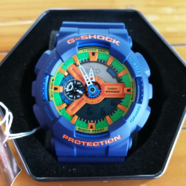 นาฬิกา G Shock GA 110FC 2ADR สายน้ำเงิน หน้าส้ม เขียว