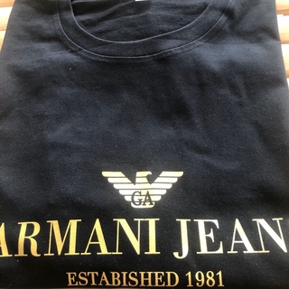 [S-5XL]เสื้อยืดแขนสั้น ผ้าฝ้ายแท้ พิมพ์ลายตัวอักษร Armani trademark สําหรับผู้ชาย และผู้หญิง