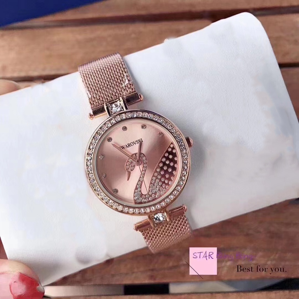 Swarosvkl Swan Crystalline นาฬิกาผู้หญิงสุภาพสตรีนาฬิกาสแตนเลส Casual Business Watch