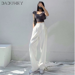 DaDuHey💕  Womens High Waist Drooping Slimming Casual Loose Straight-Leg White Wide Leg Pants