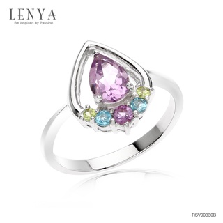 Lenya Jewelry แหวนเงินแท้ ดีไซน์หยุดน้ำ ประดับพลอยอเมทิสต์ (Amethyst) บลูโทแพซ (Blue Topaz) เพอริดอท (Peridot)