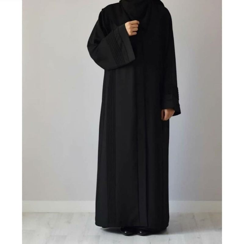 Hitam อาหรับ Abaya ซาอุดี Abaya ธรรมดาสีดํา Abaya MaxiDress ผสม Plisset Abaya ดูไบ